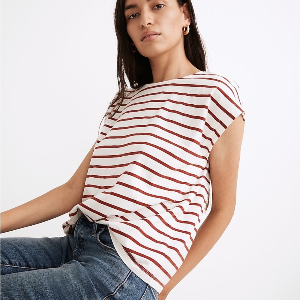 Madewell Rust Shoulder Striped Tee - Picture 2 of 9